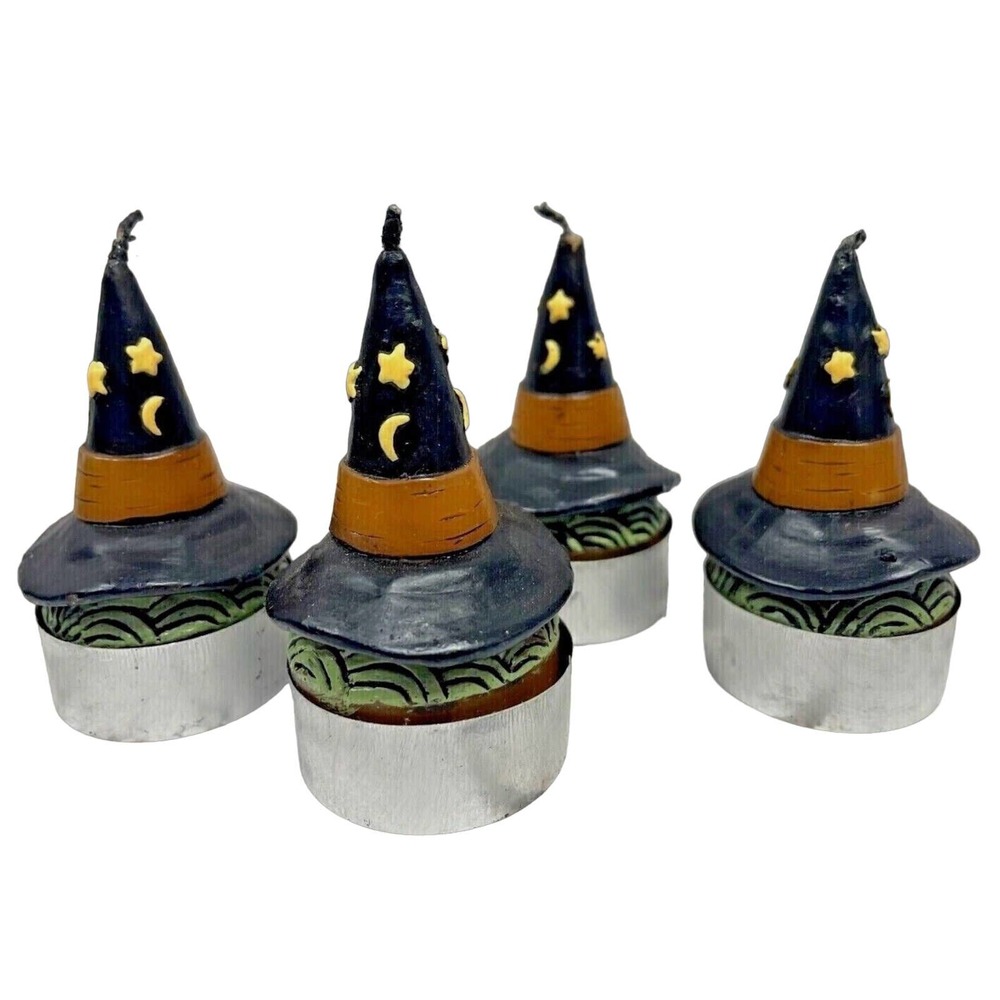 NWT Midwest Vintage 90s Halloween‎ Tea Light Candles Witch Hat 4 Witches Decor